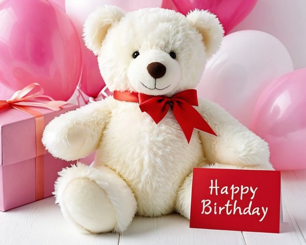 Teddy Bear with Balloons and Gift Box for Birthday