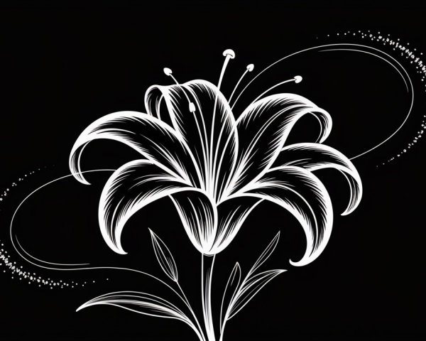 White Lily on Black Background with Elegant Details