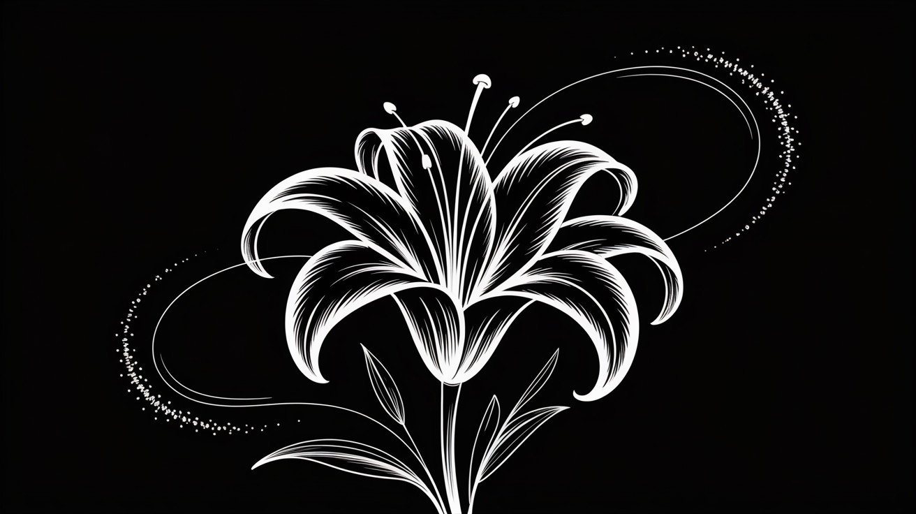 White Lily on Black Background with Elegant Details