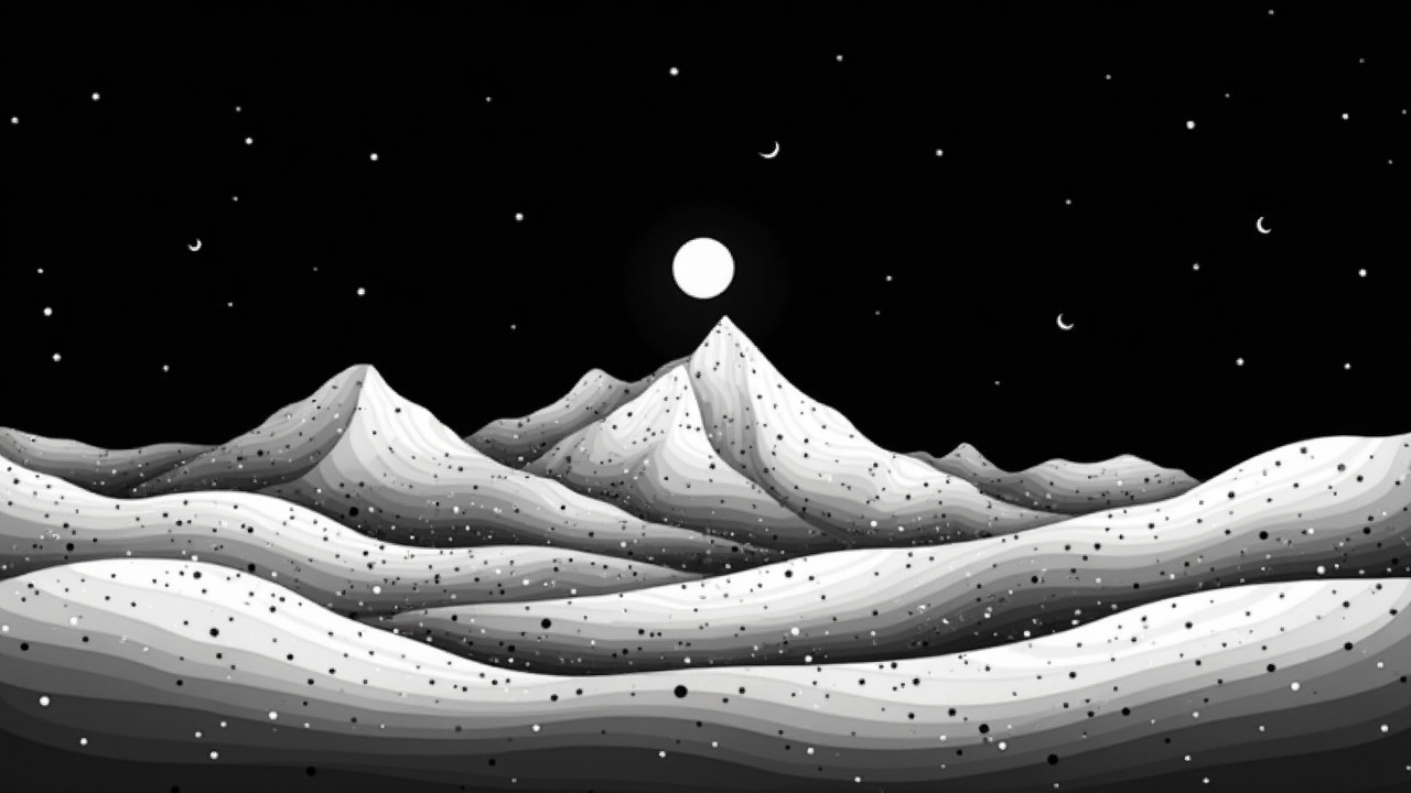 Monochromatic Landscape with Mountains and Night Sky