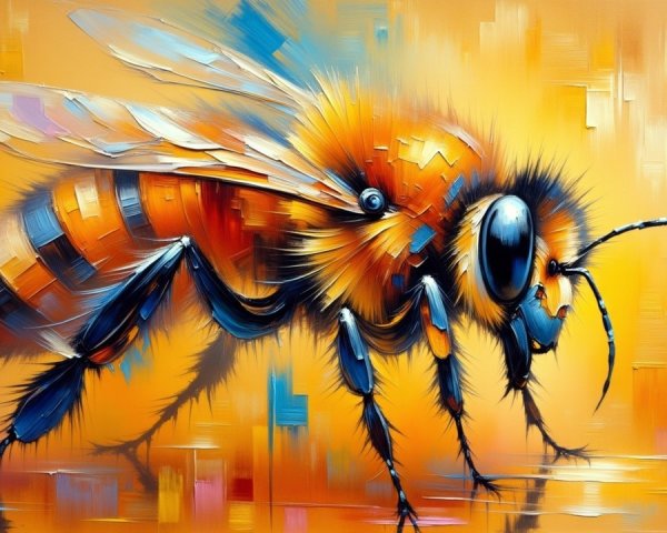 Vibrant Stylized Bee with Geometric Patterns and Colors