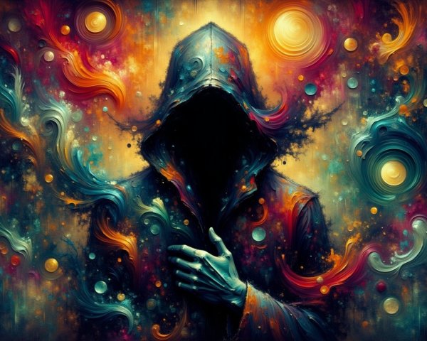 Mysterious Figure in Vibrant Cosmic Background