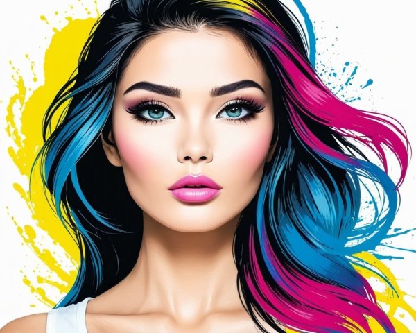 Portrait of a Young Woman with Colorful Hair and Makeup
