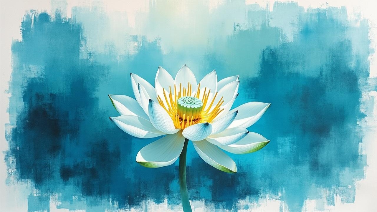 Elegant White Lotus Flower with Golden Stamens