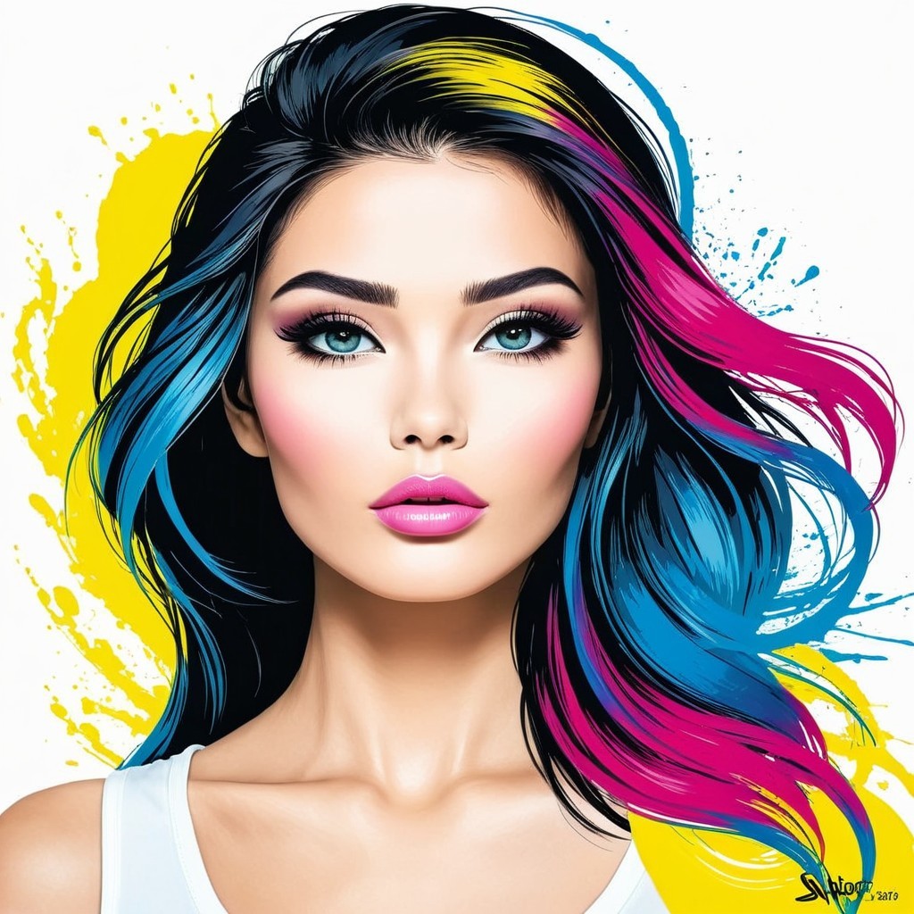 Portrait of a Young Woman with Colorful Hair and Makeup