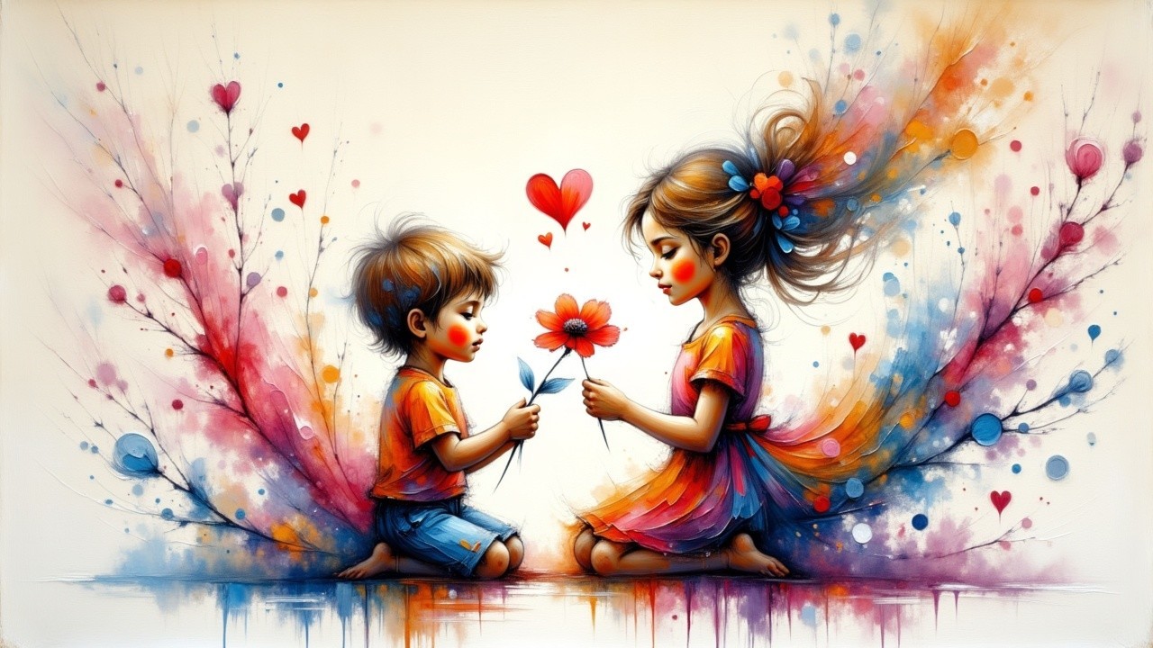 Children Sharing a Tender Moment with Colorful Accents
