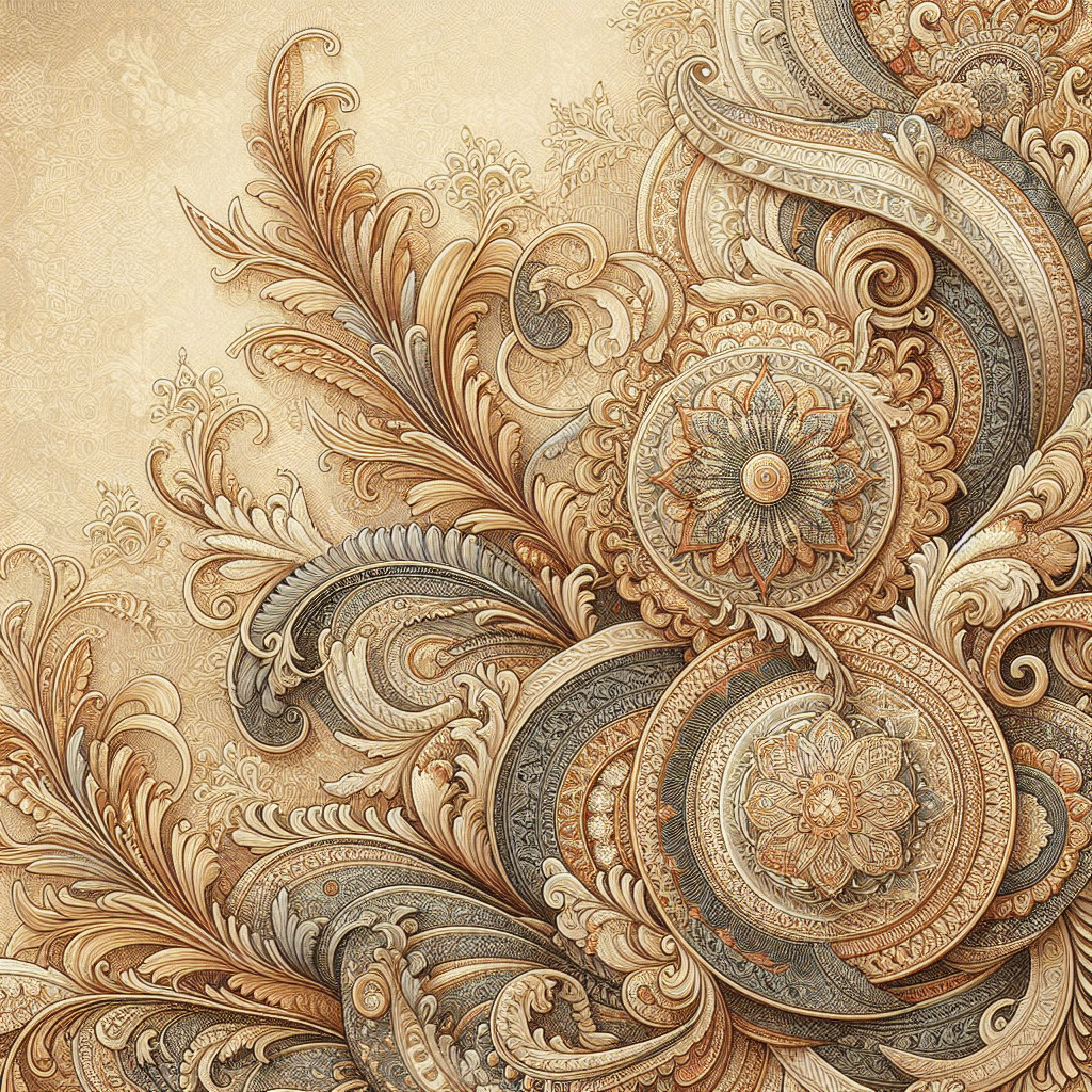Intricate Swirling Patterns in Warm Gold and Beige