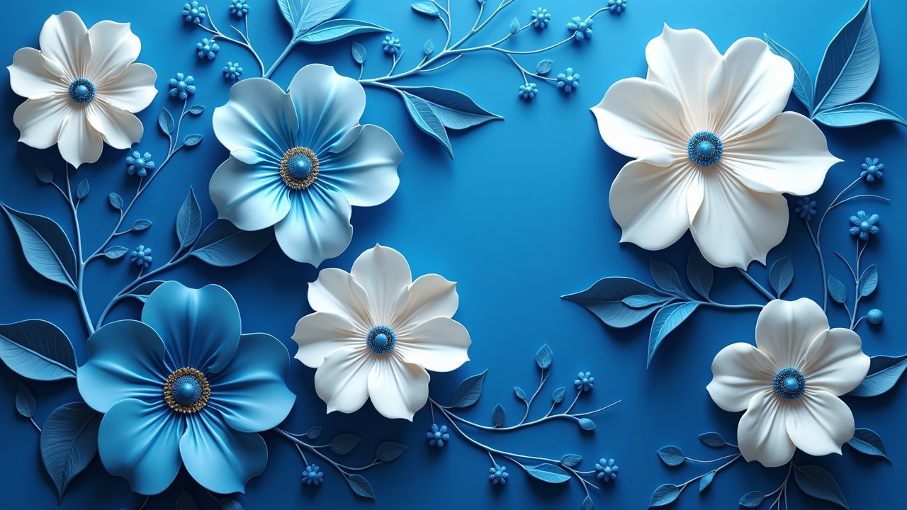 Vibrant Composition of Blue and White Paper Flowers