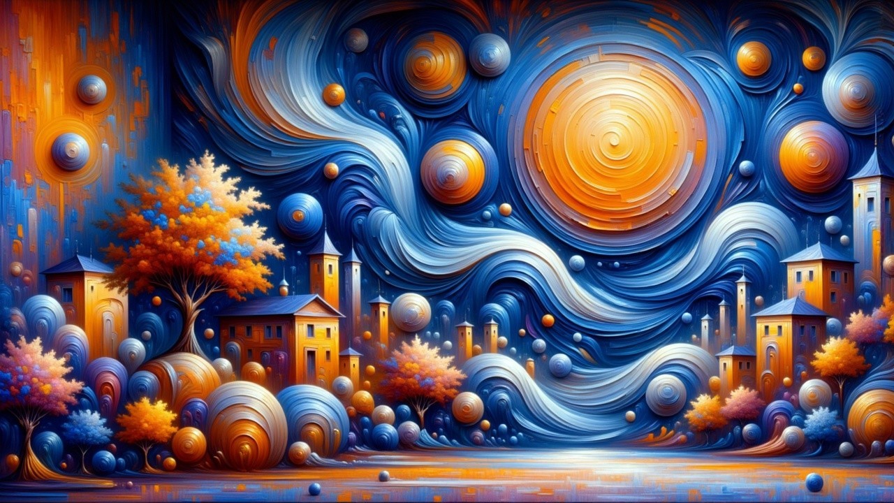 Vibrant Landscape with Abstract Trees and Water Reflection