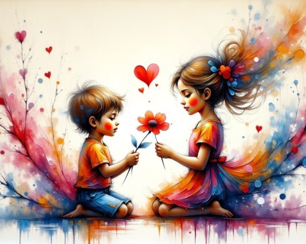 Children Sharing a Tender Moment with Colorful Accents