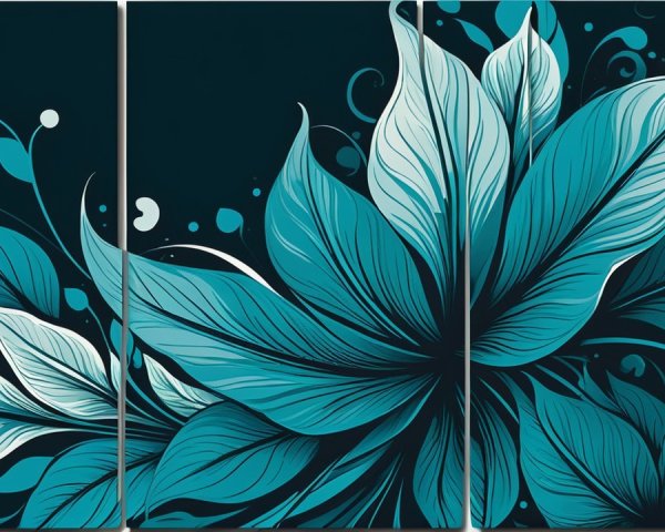 Vibrant Triptych of Turquoise Flowers on Blue Background