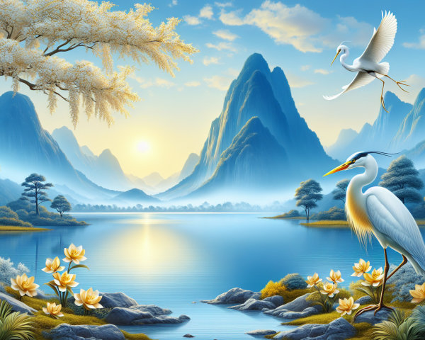 Serene Landscape with Mountains and Tranquil Lake