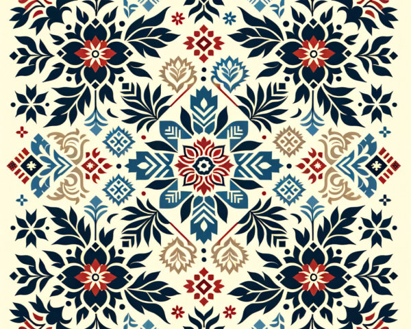 Symmetric Floral and Geometric Pattern in Rich Colors