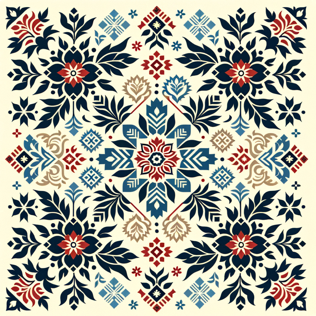 Symmetric Floral and Geometric Pattern in Rich Colors