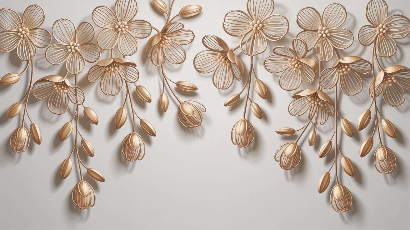 Gold Floral Designs with Intricate Line Drawings