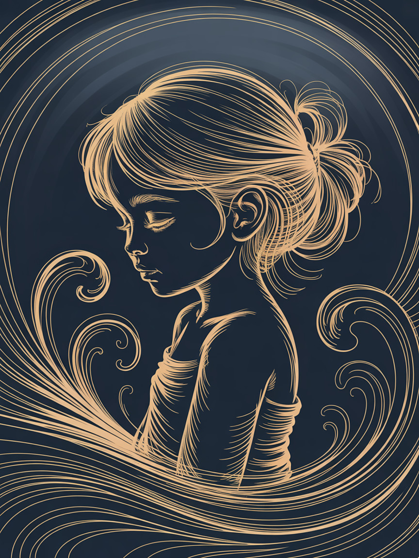 Stylized Illustration of a Serene Young Girl in Profile