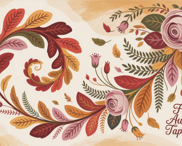 Autumn Leaves and Flowers Tapestry in Warm Colors