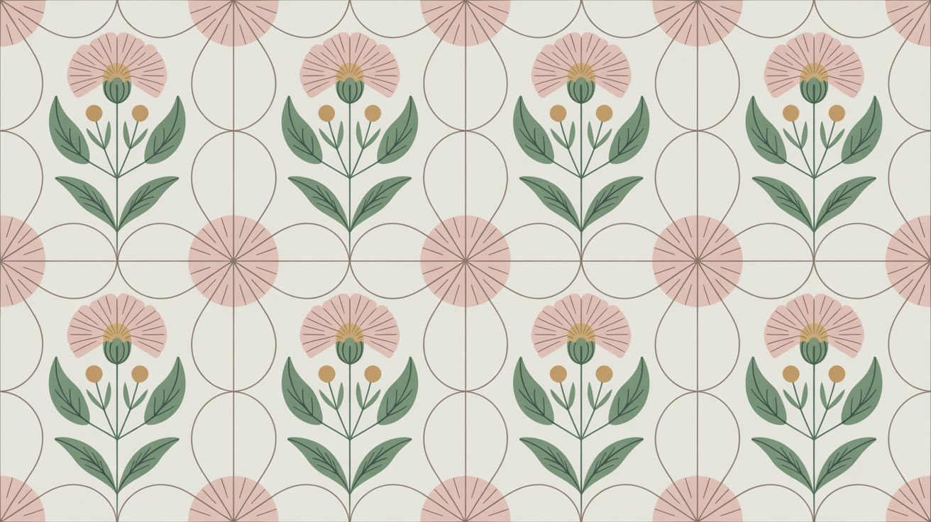 Floral Pattern in Pastel Colors with Geometric Shapes
