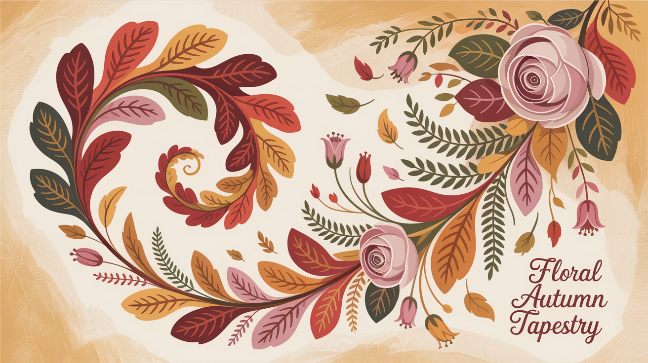 Autumn Leaves and Flowers Tapestry in Warm Colors