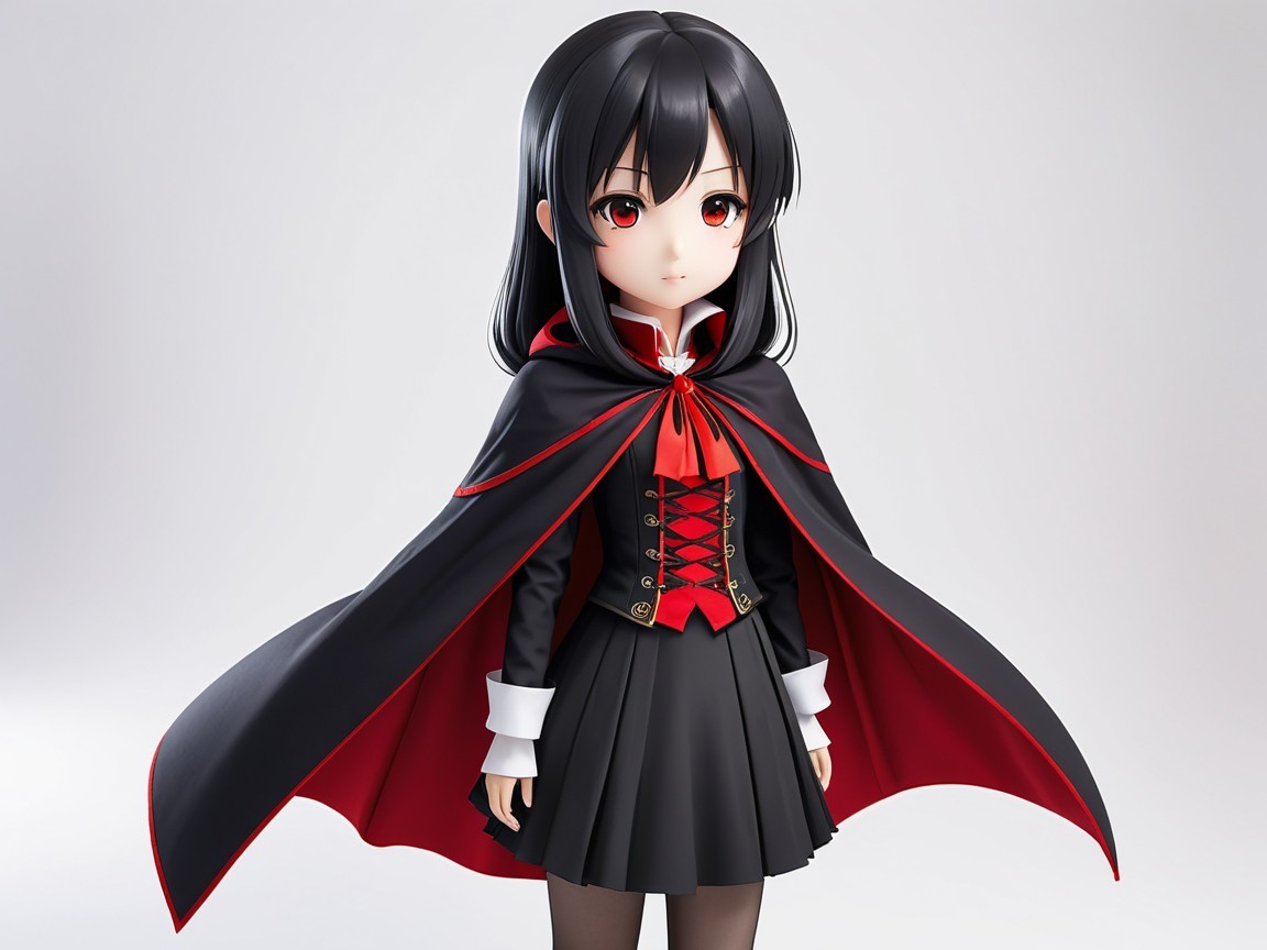 Gothic Outfit with Red Accents and Minimalist Background