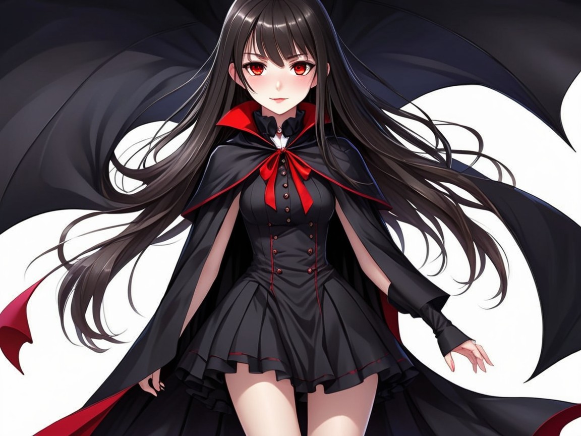 Mysterious Figure in Black Cape with Red Interior