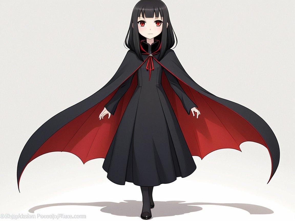 Mysterious Character in Black Dress and Red Cape