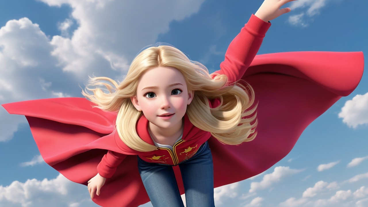 Cartoon Character in Red Hooded Sweatshirt and Cape