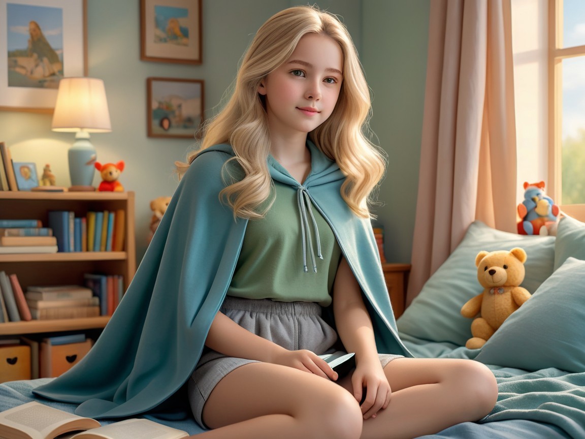 Portrait of an 8-Year-Old Girl with Platinum Blonde Hair