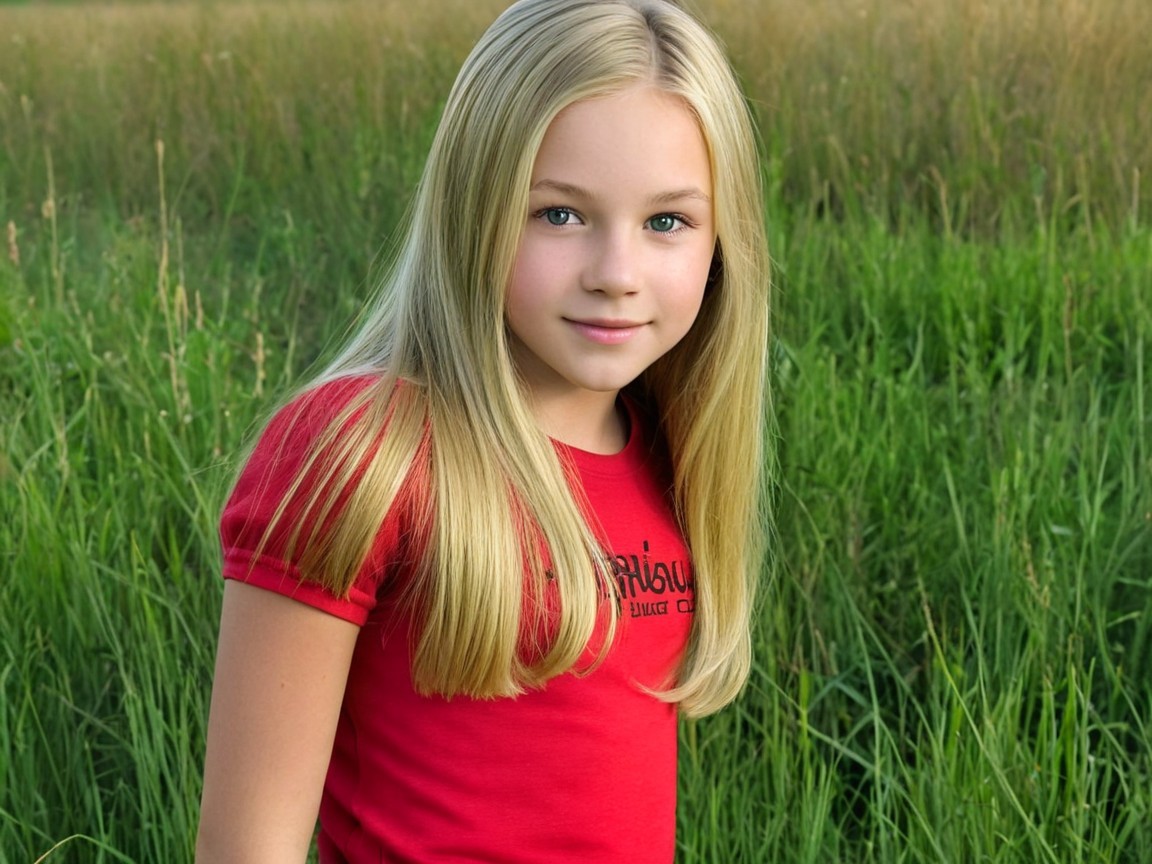 Waist-Up Portrait of a Young Girl in a Red T-Shirt