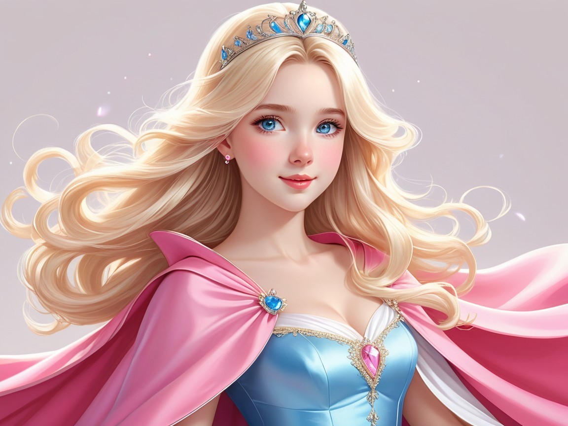 Elegant Princess in Blue and Pink Gown with Tiara