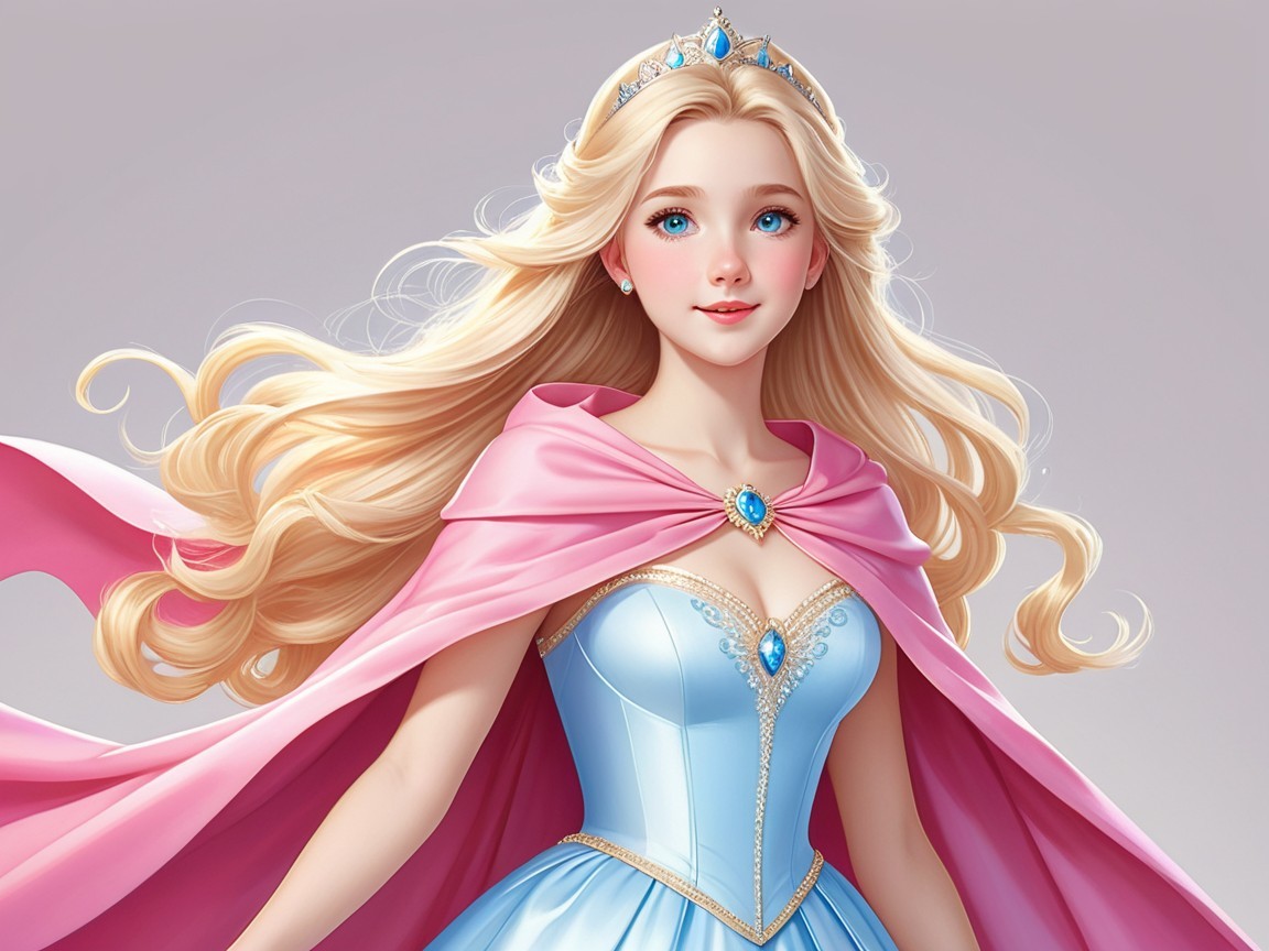 Princess in Light Blue Gown with Golden Hair and Tiara