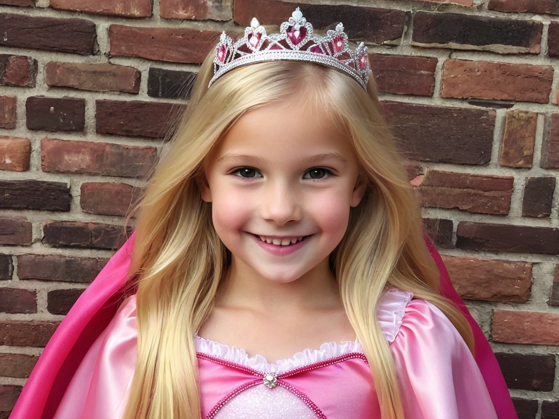 Young girl in pink princess costume with tiara