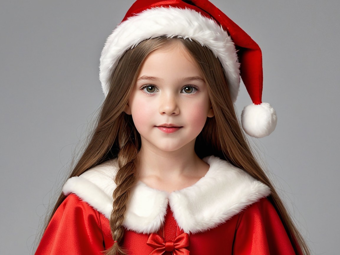Young girl in festive red outfit with Santa hat