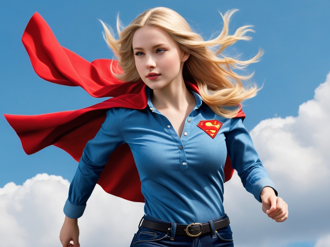 Dynamic portrayal of a woman in superhero attire