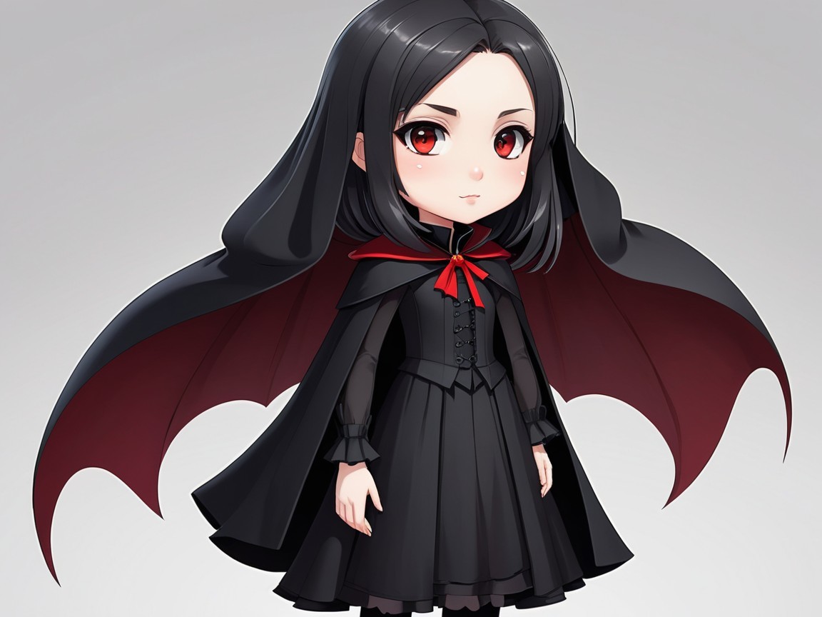 Chibi Character with Black Hair and Red Eyes