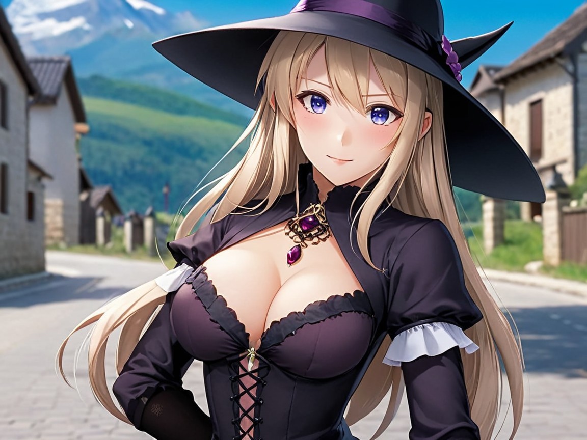 Stylish Character on Charming Cobblestone Street