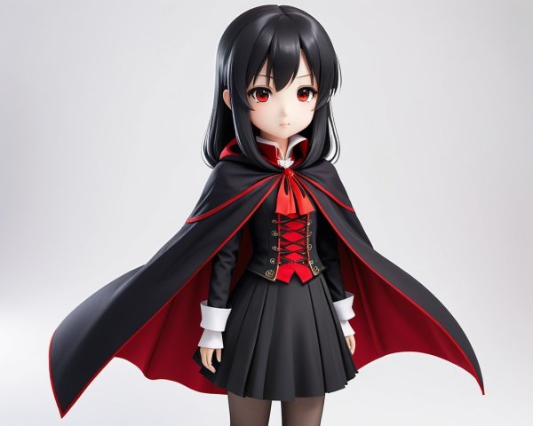 Gothic Outfit with Red Accents and Minimalist Background