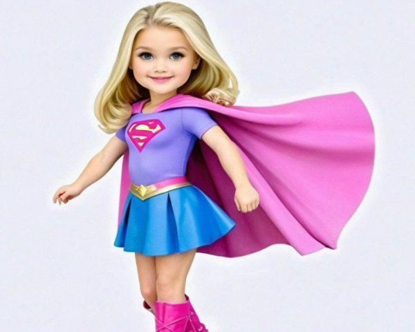 Childlike superhero character in vibrant outfit