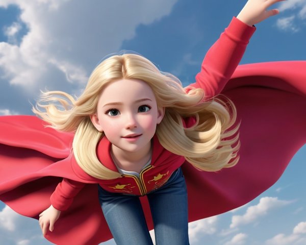 Cartoon Character in Red Hooded Sweatshirt and Cape