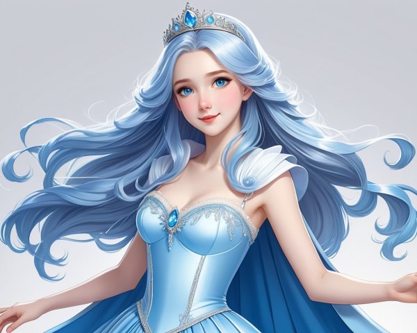 Elegant character with silver-blue hair and gown