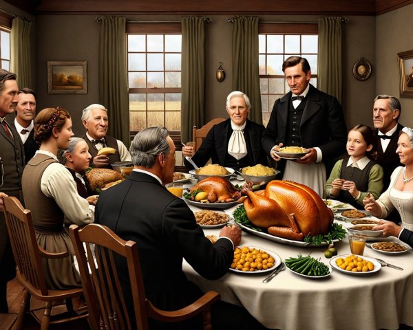 Thanksgiving Feast at a Rustic Gathering Table