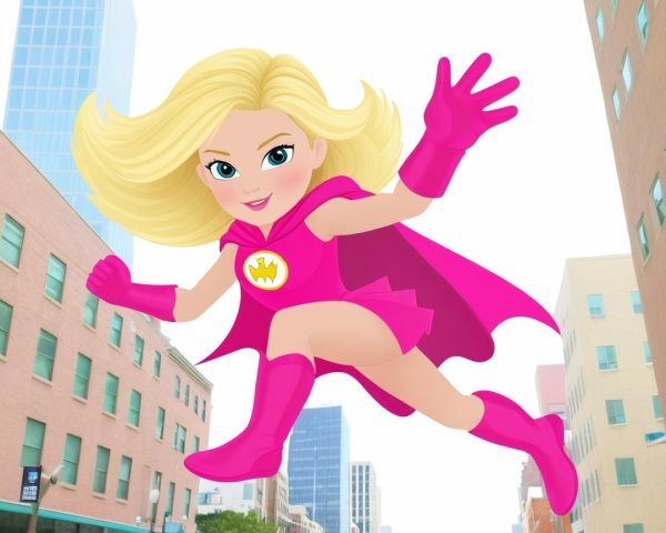 Cheerful Superheroine in Vibrant Pink Costume Soaring
