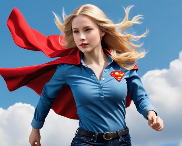 Dynamic portrayal of a woman in superhero attire