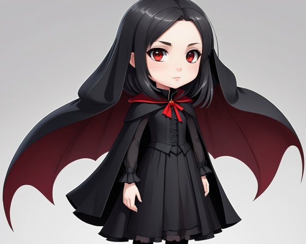 Chibi Character with Black Hair and Red Eyes
