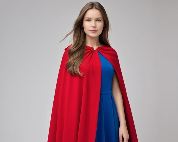 Young woman in blue dress and red cape portrait