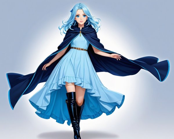 Character with Light Blue Hair in Elegant Outfit