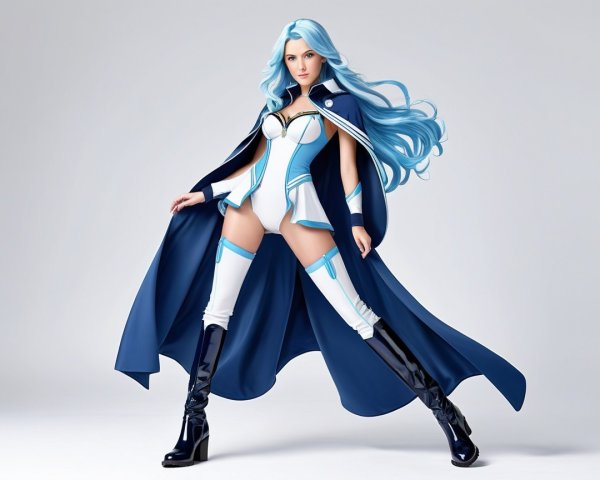 Dynamic Character in Stylish Blue and White Outfit