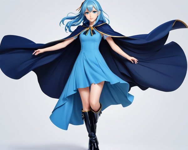 Stylized Character with Blue Hair and Dress