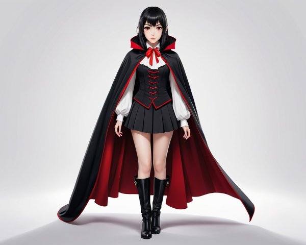 Stylish Character in Black and Red Dramatic Outfit