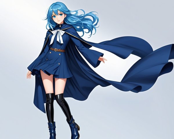 Anime Character in Navy Uniform with Flowing Cape